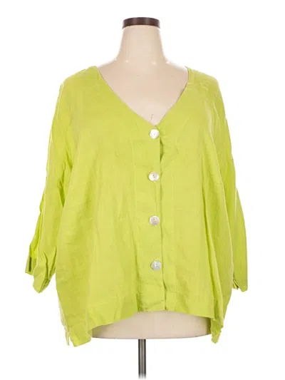 Pre-owned Flax 3/4 Sleeve Button Down Shirt In Green