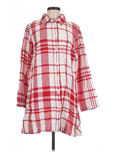 Pre-owned Flax 3/4 Sleeve Button Down Shirt In Red