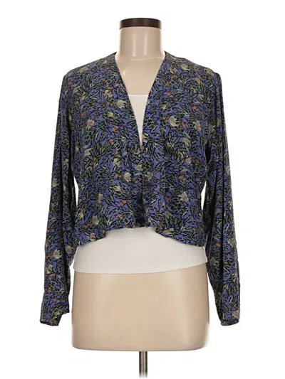 Pre-owned Flax By Jeanne Engelhart Long Sleeve Blouse In Blue