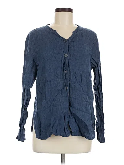 Pre-owned Flax Long Sleeve Blouse In Blue