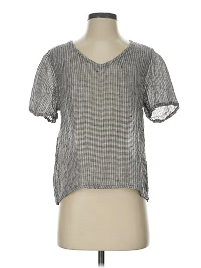 Pre-owned Flax Short Sleeve Top Silver Metallic Pattern V-neck Tops
