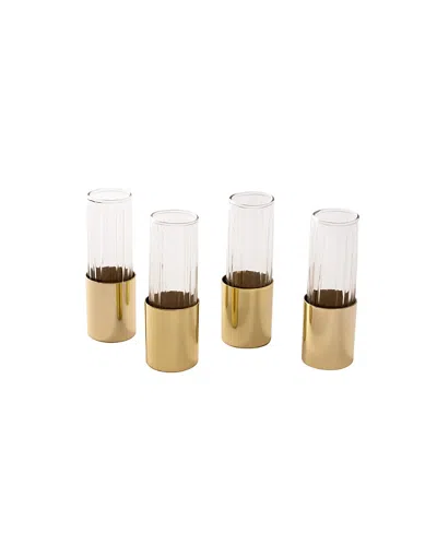 Fleck Fluted Glass Bud Vases - Set Of 4 In Gold