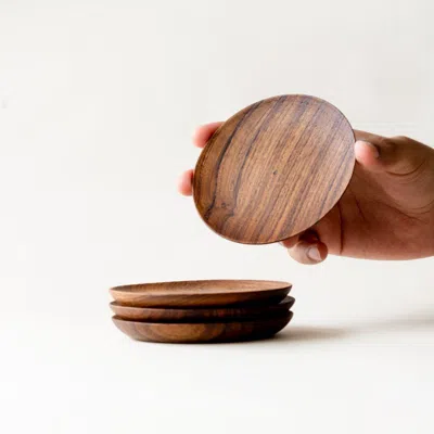 Fleck Reclaimed Teak Coasters In Brown