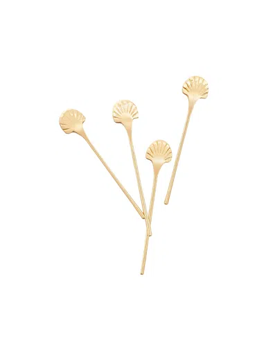 Fleck Seashell Stirrers - Set Of 4 In Gold