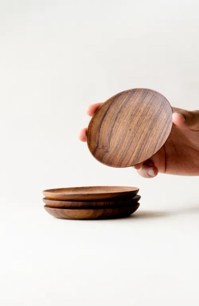 FLECK FLECK TEAK COASTERS SET OF 4