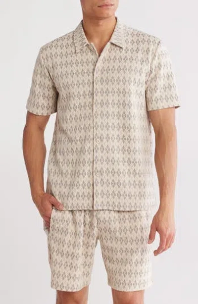 Fleece Factory Argyle Short Sleeve Button-up Shirt In Creamy Grey