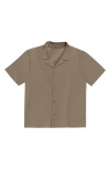Fleece Factory Checkbox Short Sleeve Stretch Button-up Shirt In Beige