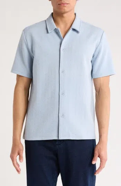 Fleece Factory Diamond Jacquard Short Sleeve Button-down Shirt In Zen Blue
