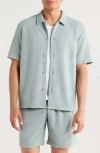 Fleece Factory Geometric Jacquard Short Sleeve Button-down Shirt