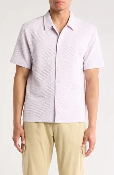 Fleece Factory Geometric Jacquard Short Sleeve Button-down Shirt In Dusty Lilac