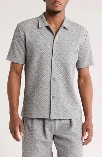 Fleece Factory Jacquard Short Sleeve Button-up Shirt In Charcoal