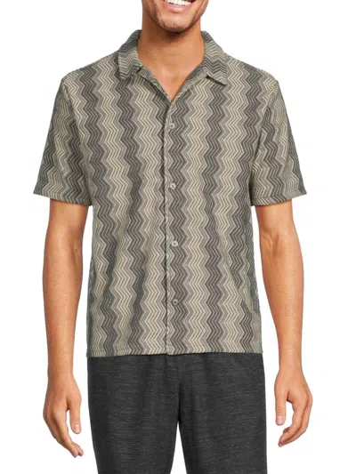 Fleece Factory Men's Zig Zag Print Short Sleeve Shirt In Grey