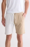 Fleece Factory Split Cotton Blend Shorts In Ash Grey/beige