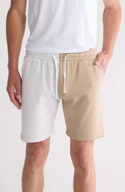 Fleece Factory Split Cotton Blend Shorts In Ash Grey/beige
