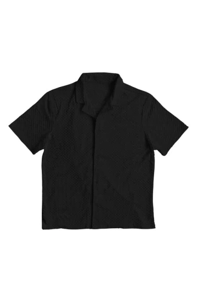 Fleece Factory Terry Square Short Sleeve Button-up Shirt In Black