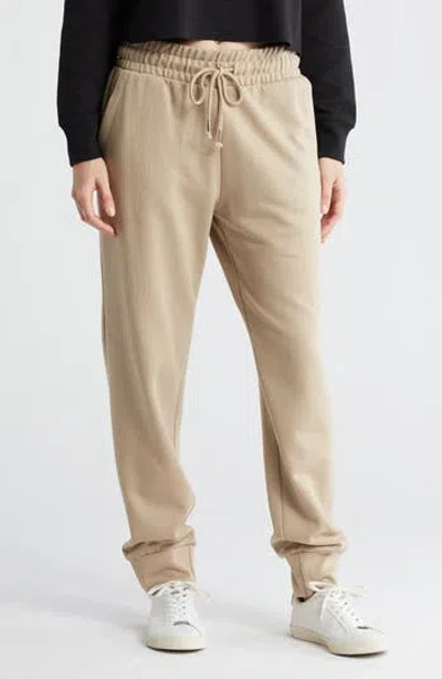 Fleece Factory Tie Waist Boyfriend Joggers In Neutral