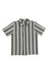 Fleece Factory Zigzag Short Sleeve Button-up Shirt In Grey Multi