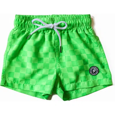 Fletch Babies'  Neon Color Change Checker Swim Trunks In Green