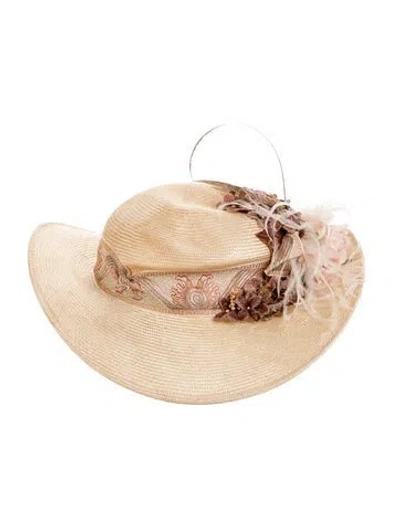 Pre-owned Fleur De Paris Embellished Straw Hat In Neutral