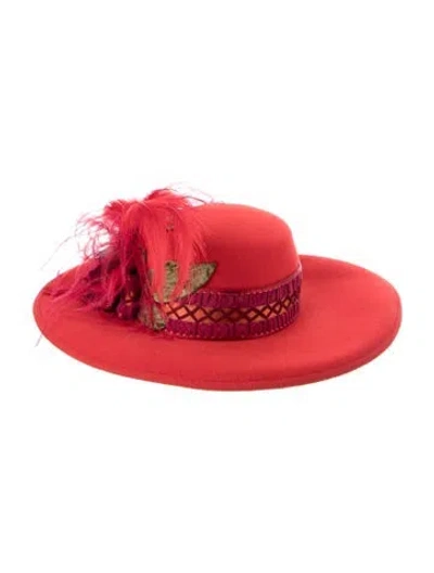 Pre-owned Fleur De Paris Felt Wide-brim Fedora In Red