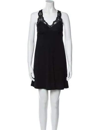 Pre-owned Fleur De Paris V-neck Mini Dress In Black