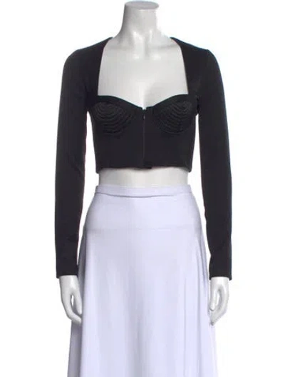 Pre-owned Fleur De Paris Wool Square Neckline Crop Top In Black