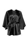 Fleur Du Mal Angel Stretch-silk Robe In Black