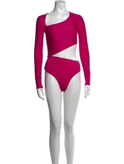 Pre-owned Fleur Du Mal Asymmetrical Long Sleeve Bodysuit In Pink