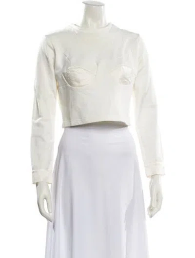 Pre-owned Fleur Du Mal Bateau Neckline Long Sleeve Crop Top In White