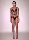 Fleur Du Mal Beaded Fringe Ouvert Bodysuit In Black