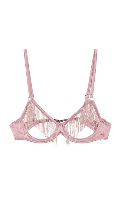 Fleur Du Mal Beaded Fringe Ouvert Bra In Rosebud
