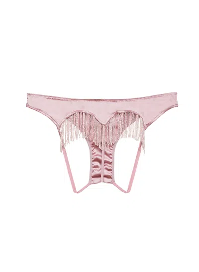 Fleur Du Mal Beaded Fringe Ouvert Heart Shaped Panty In Rosebud