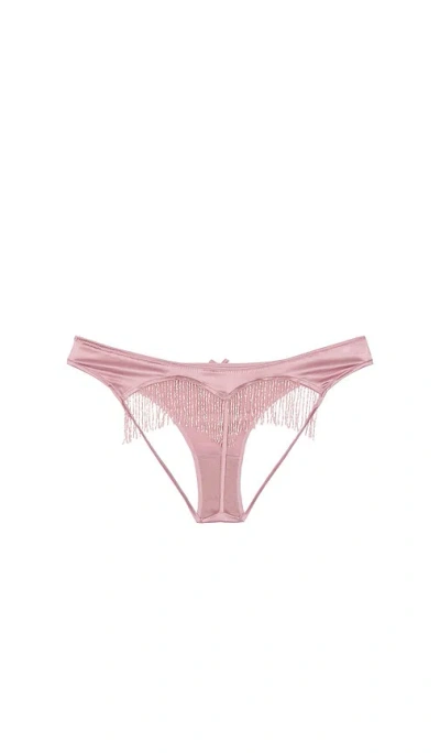 Fleur Du Mal Beaded Fringe Ouvert Heart Shaped Panty In Rosebud