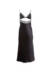 Fleur Du Mal Beaded Rose Embroidery Silk Dress In Black