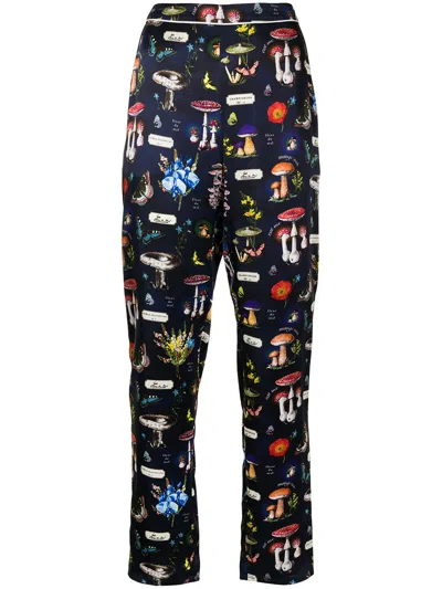 Fleur Du Mal Bedroom To Boardroom Mushroom-print Trousers In Blue