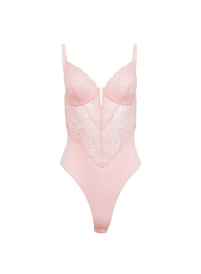 Fleur Du Mal Bianca Lace Bodysuit In Peach Blossom
