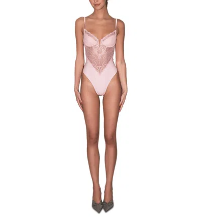Fleur Du Mal Bianca Lace Bodysuit In Peach Blossom
