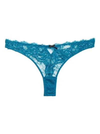 Fleur Du Mal Bianca Lace Bow Thong In Blue