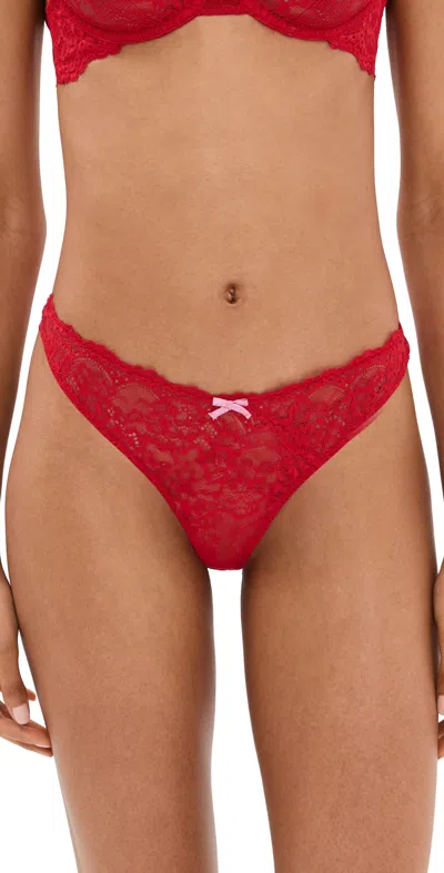 Fleur Du Mal Bianca Lace Thong Rouge In Red