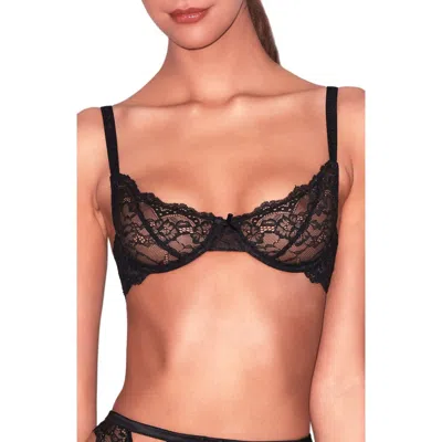 Fleur Du Mal Bianca Lace Underwire Balconette Bra In Black