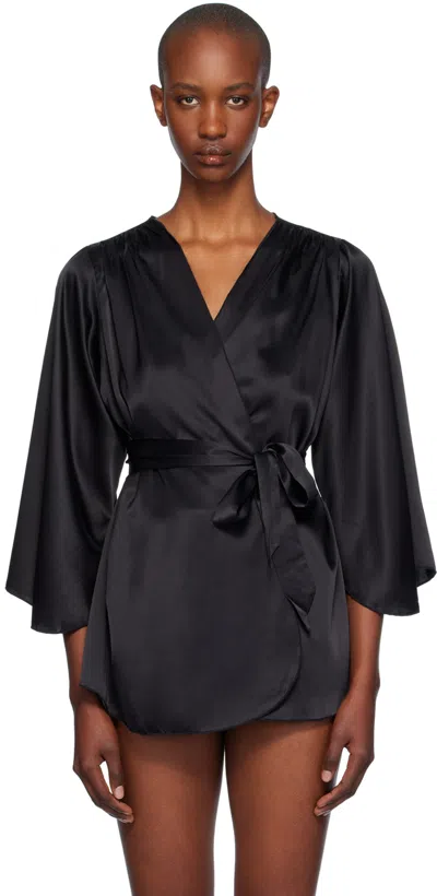 Fleur Du Mal Black Angel Sleeve Robe In 0100 Black