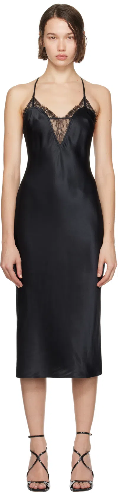 Fleur Du Mal Black Buckle T-strap Midi Dress In 0100 Black