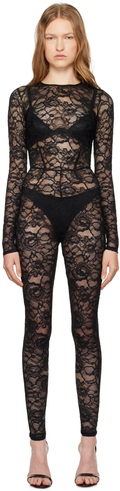 Fleur Du Mal Black Lace Jumpsuit In 0100 Black