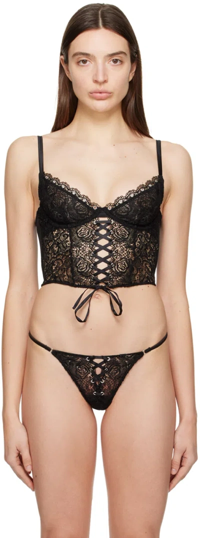 Fleur Du Mal Lace-up Embroidered Bustier In Black