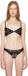 Fleur Du Mal Black Lily Embroidery Plunge Demi Bra In 0100 Black