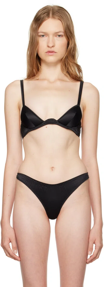 Fleur Du Mal Black Luxe Plunge Bra In 0100 Black