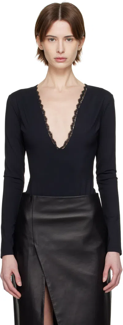 FLEUR DU MAL BLACK MARGO LACE LONG SLEEVE BODYSUIT