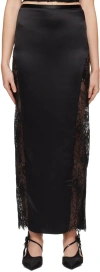 Fleur Du Mal Floral Lace Silk Maxi Skirt In 0100 Black