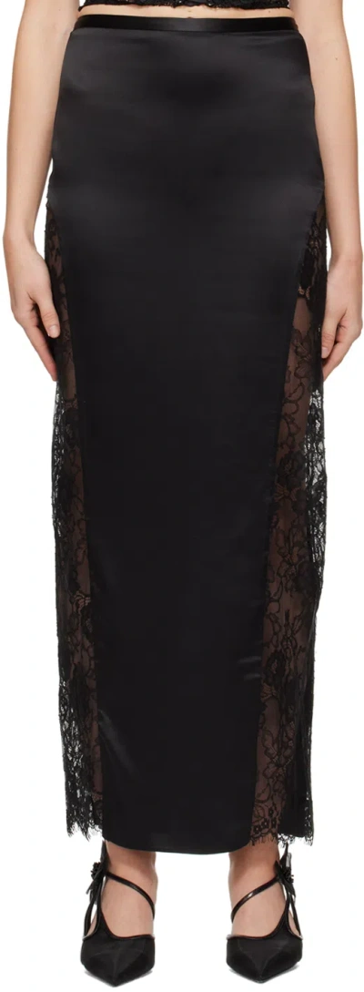 Fleur Du Mal Floral Lace Silk Maxi Skirt In 0100 Black