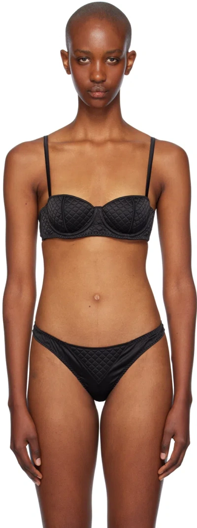 Fleur Du Mal Black Quilted Luxe Balconette Bra In 0100 Black